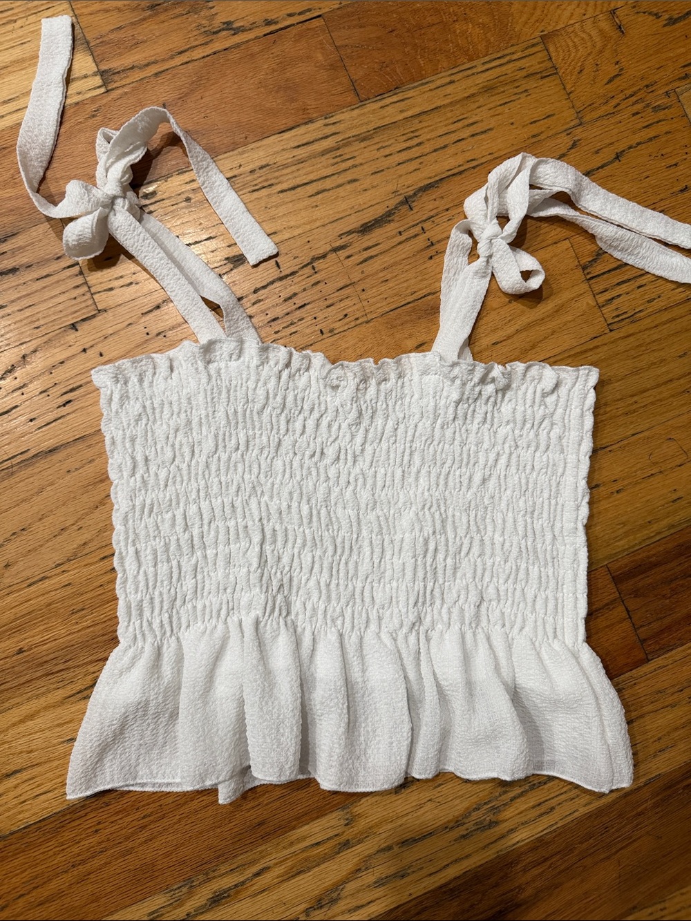 White Smocked Tie-Strap Crop Top - Women